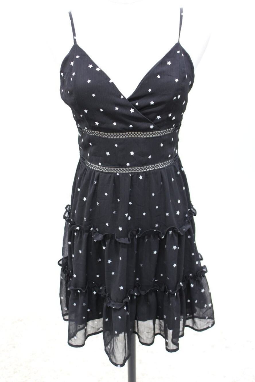 Trixxi Babydoll Mini Dress Small Silver Stars Tiered Chiffon Whimsygoth Witchy
